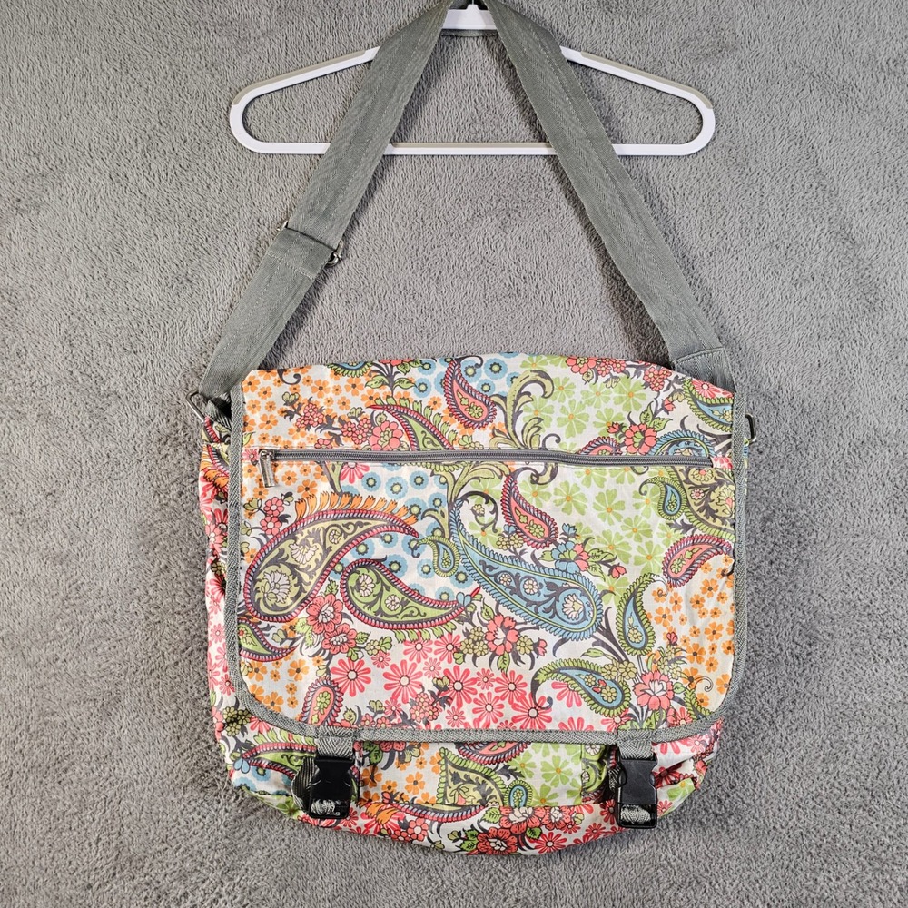 Aphorisme Messenger Bag Paisley Floral Multi Color Canvas Crossbody Large